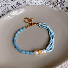 Collar de perlas de agua dulce de piedra natural con cadena de clavícula para mujer 