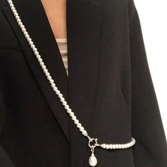 Pearl gyro necklace, suit sweater trim chain crossbody