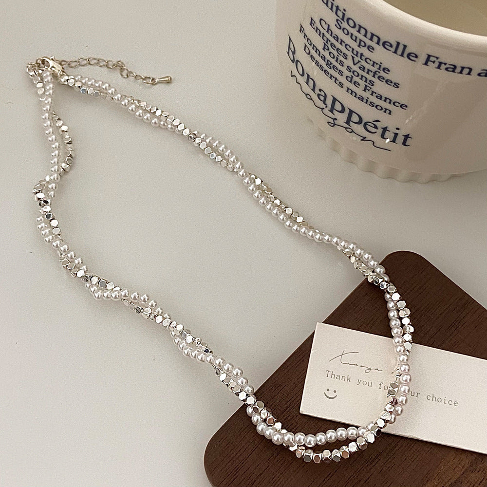 Collar de perlas de agua dulce naturales, cadena de cuello de plata rota, cadena de clavícula femenina. 