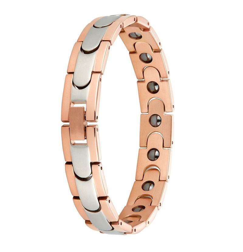 Pulsera de acero inoxidable con forma de bala de oro rosa para hombre, joyería de acero y titanio. 