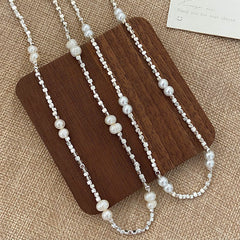 Collar de perlas de agua dulce naturales, cadena de cuello de plata rota, cadena de clavícula femenina. 