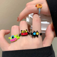 2 piezas Lindo anillo de goteo abierto de dibujos animados 