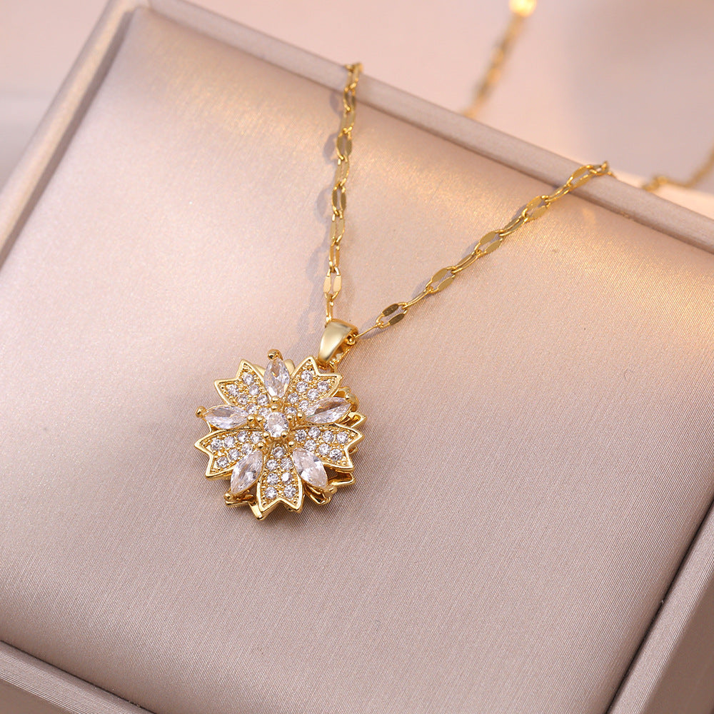 Wholesale Jewelry Sweet IG Style Rabbit Flower Snowflake Titanium Steel Zircon Inlay Rings Earrings Necklace