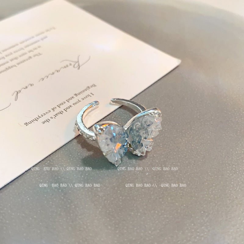 Anillo microengastado, anillo ajustable para dedo índice con apertura de circonitas para mujer