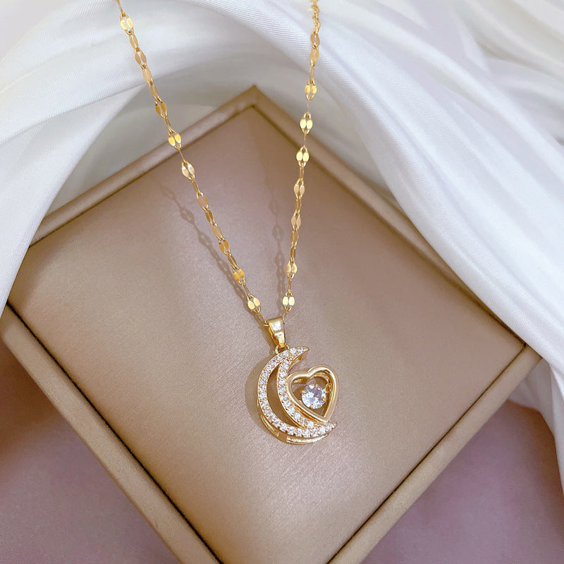 Titanium Steel Rhinestones Plating Inlay Pendant Necklace