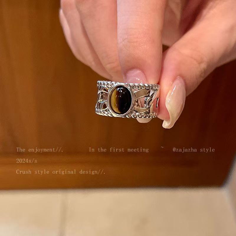 Anillo ajustable con apertura de ojo de tigre de Maillard para mujer 