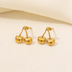 1 Pair Scallop Moon Cherry Plating 304 Stainless Steel 18K Gold Plated Ear Studs (Min 2 pairs)