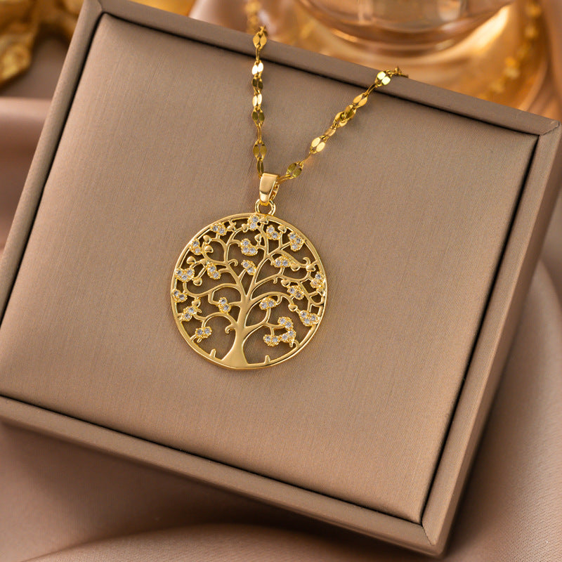 Titanium Steel Rhinestones Plating Inlay Pendant Necklace