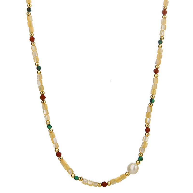 Collar de perlas de agua dulce de piedra natural con cadena de clavícula con cuentas 