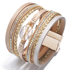 Pulsera de perlas barrocas de concha natural tejida multicapa, pulsera bohemia para mujer 