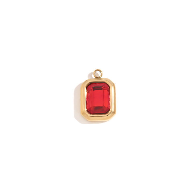 1 Piece 304 Stainless Steel Glass Stone Square Pendant
