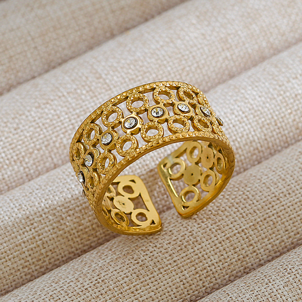 Anillo abierto de acero inoxidable 304 con letras geométricas, estilo hip hop, punk y streetwear. 
