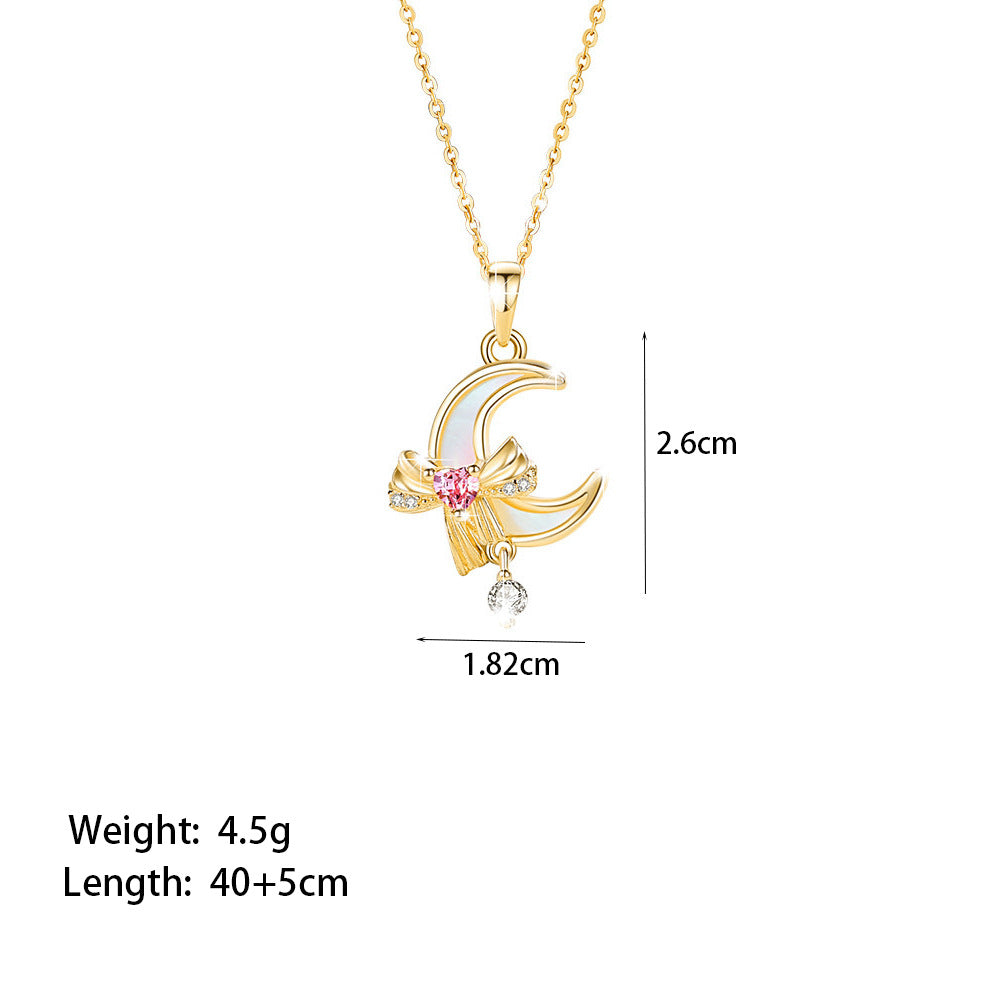 Wholesale Jewelry Sweet Simple Style Star Heart Shape Bow Knot Titanium Steel Zircon Plating Inlay Pendant Necklace