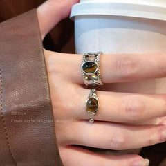 Anillo ajustable con apertura de ojo de tigre de Maillard para mujer 