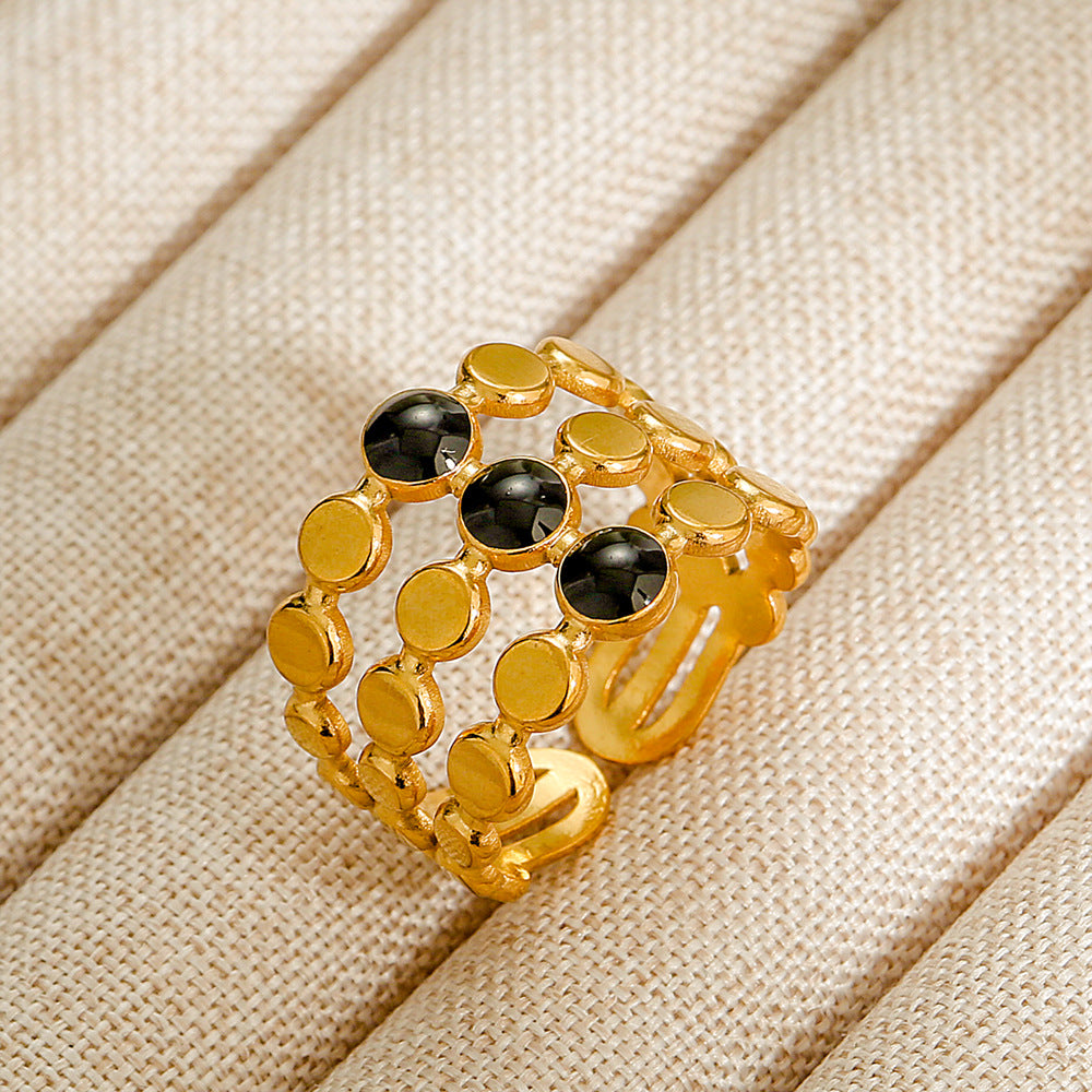 Wholesale Jewelry Geometric 304 Stainless Steel Natural Stone Open Ring (Minimum purchase 10 pcs)