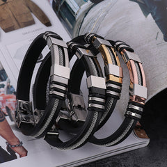 Pulsera de hip-hop para hombre de acero titanio y silicona, pulsera de acero inoxidable estilo punk 