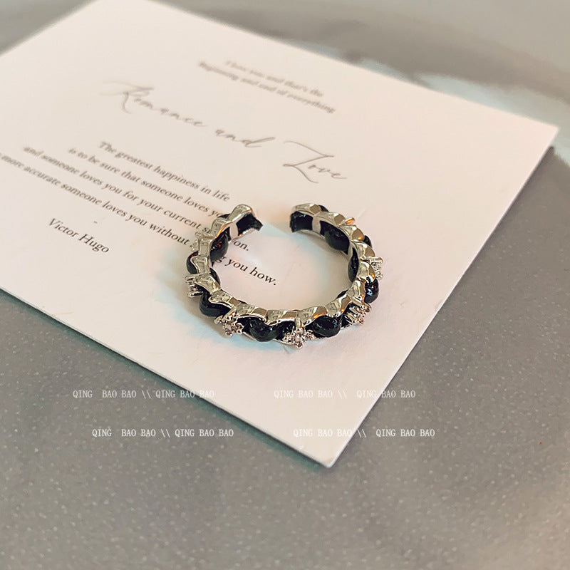 Anillo microengastado, anillo ajustable para dedo índice con apertura de circonitas para mujer