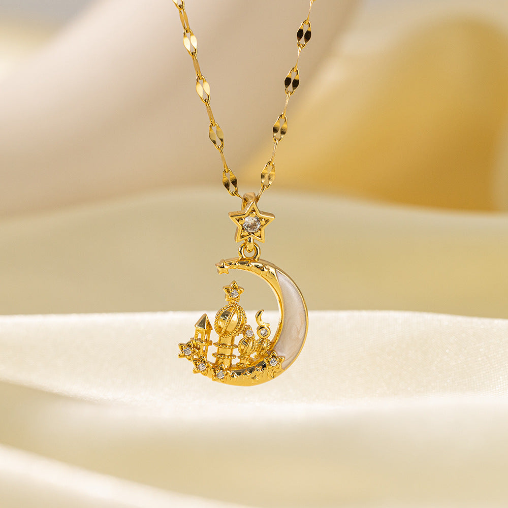 Wholesale Jewelry Sweet Simple Style Star Heart Shape Bow Knot Titanium Steel Zircon Plating Inlay Pendant Necklace