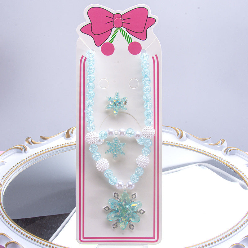 Conjunto de joyería de dibujos animados para niños, collar de perlas hecho a mano, pulsera, anillo, concha, cola de pez, unicornio 