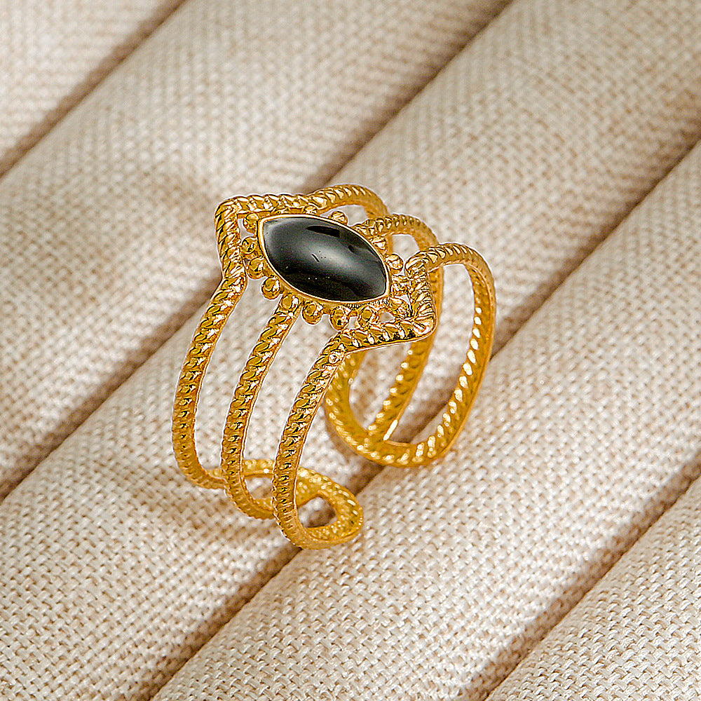 Wholesale Jewelry Geometric 304 Stainless Steel Natural Stone Open Ring (Minimum purchase 10 pcs)