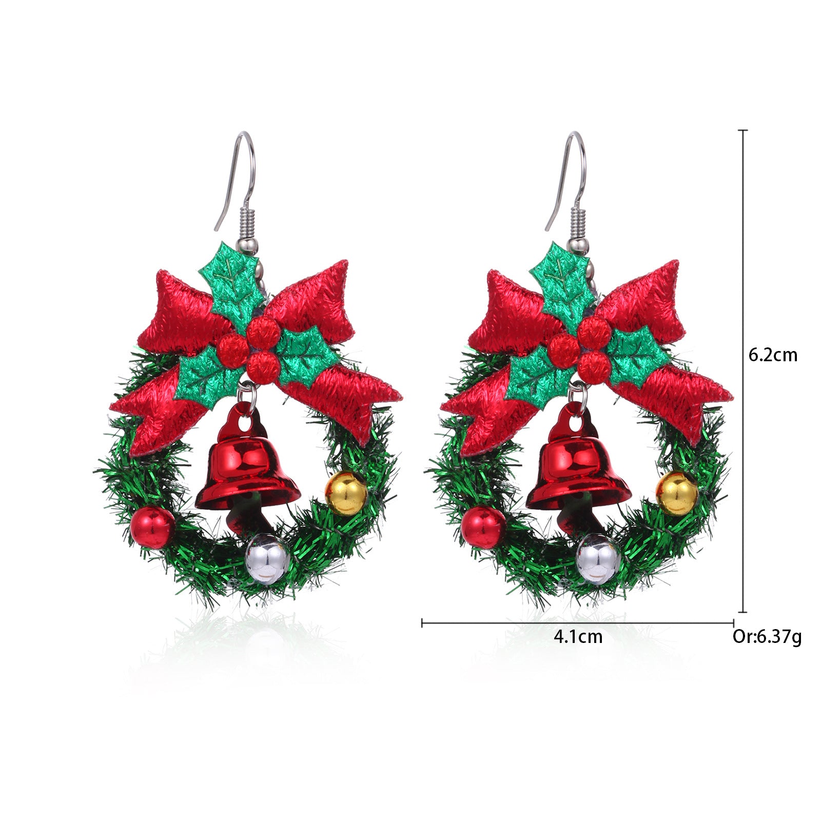 3 pares por modelo Lindos pendientes colgantes de aleación de zinc con forma de campana y corona de árbol de Navidad 