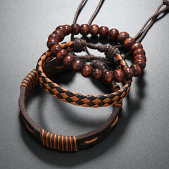 Pulsera de cuero con cuentas, pulsera tejida de cuero multicapa 