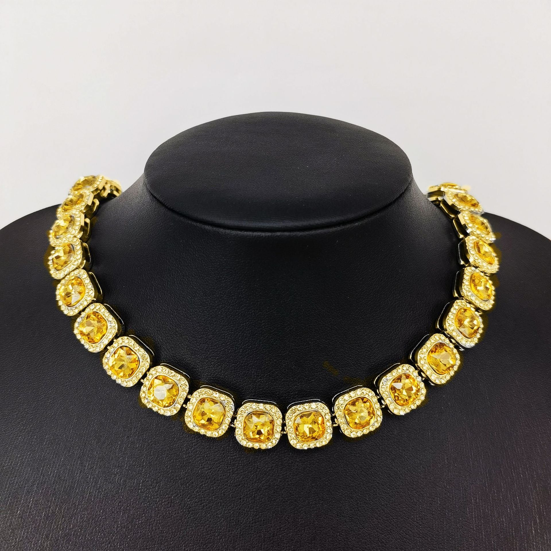 Collar de mano cubana de vidrio cuadrado de 12 mm para hombre, cadena de azúcar de roca, tendencia hip hop, aleación transfronteriza para hombre 