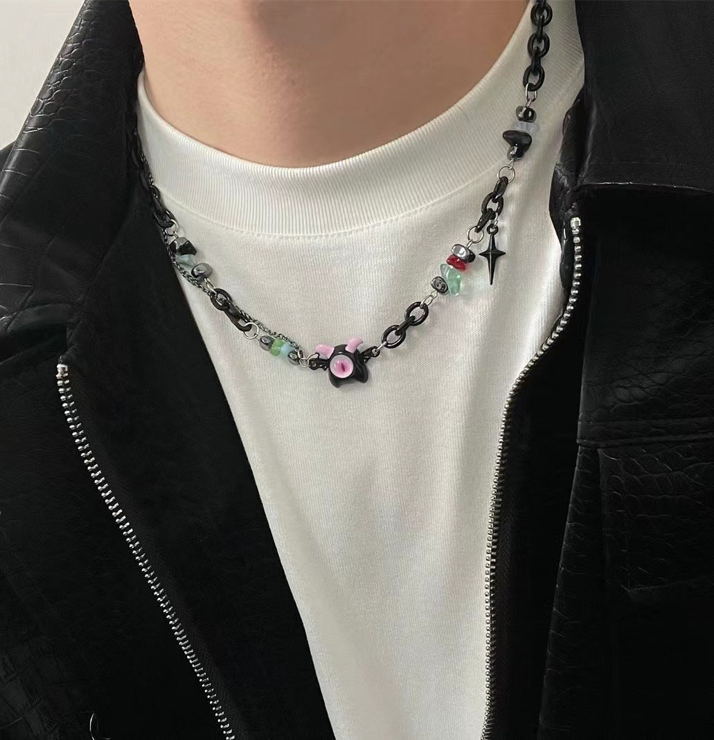 Collar de cadena cubana para hombre con circonitas cruzadas de acero y titanio 