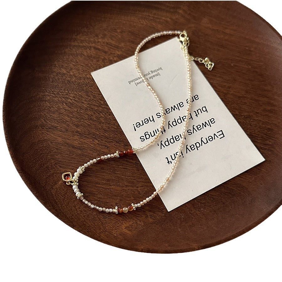 Collar de perlas y cuentas de piedra natural para mujer, cadena de clavícula. 