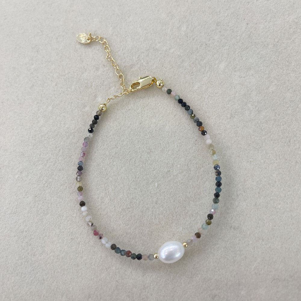 Collar de perlas de turmalina natural de colores mixtos hecho a mano con cadena de clavícula y cuentas, joyería de piedra natural 