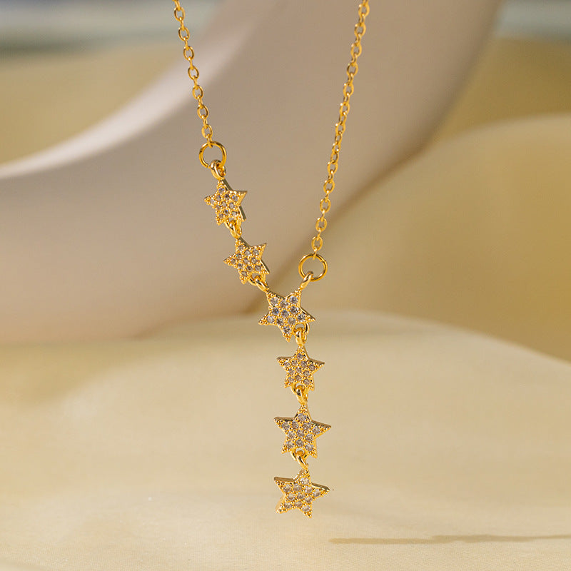 Wholesale Jewelry Sweet Simple Style Star Heart Shape Bow Knot Titanium Steel Zircon Plating Inlay Pendant Necklace