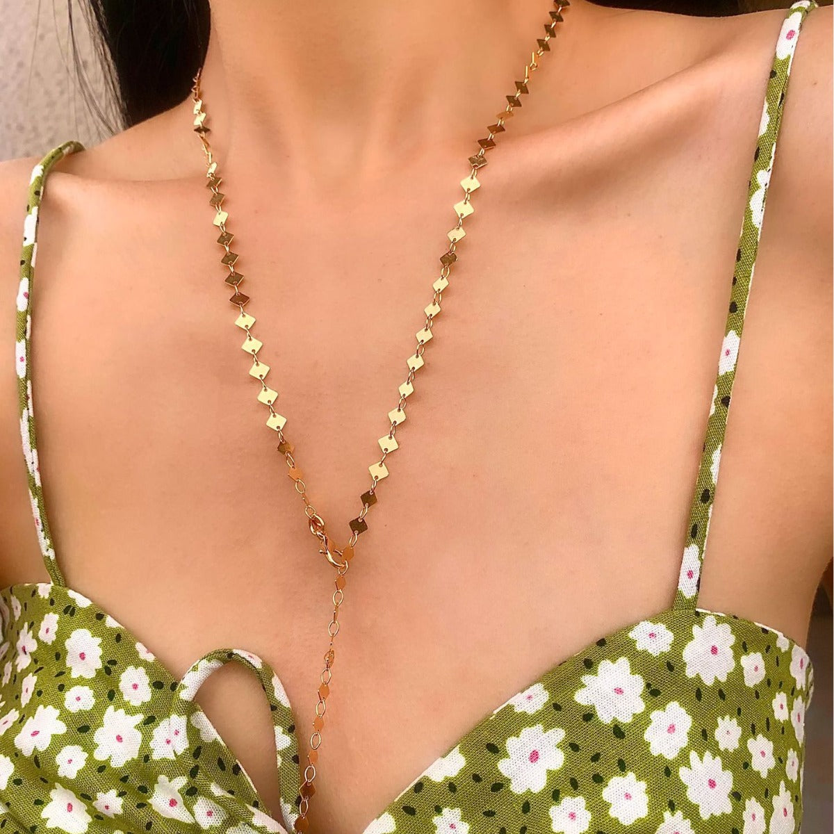 Collar largo cuadrado dorado o plateado, cadena corporal estilo europeo y americano (Compra mínima 2 piezas) 