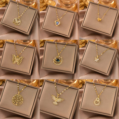 Titanium Steel Rhinestones Plating Inlay Pendant Necklace