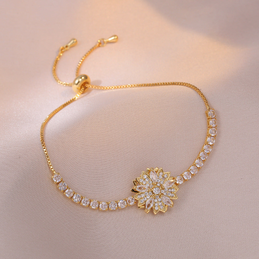 Wholesale Jewelry Sweet IG Style Rabbit Flower Snowflake Titanium Steel Zircon Inlay Rings Earrings Necklace