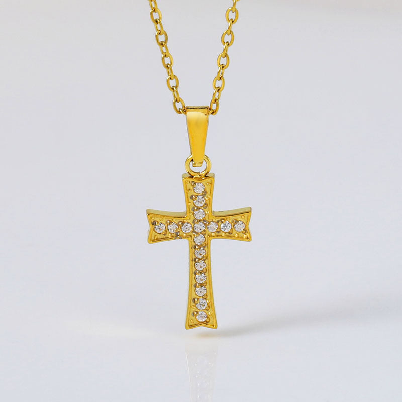 Collar de acero de titanio con cruz de circón y cadena de clavícula de acero inoxidable