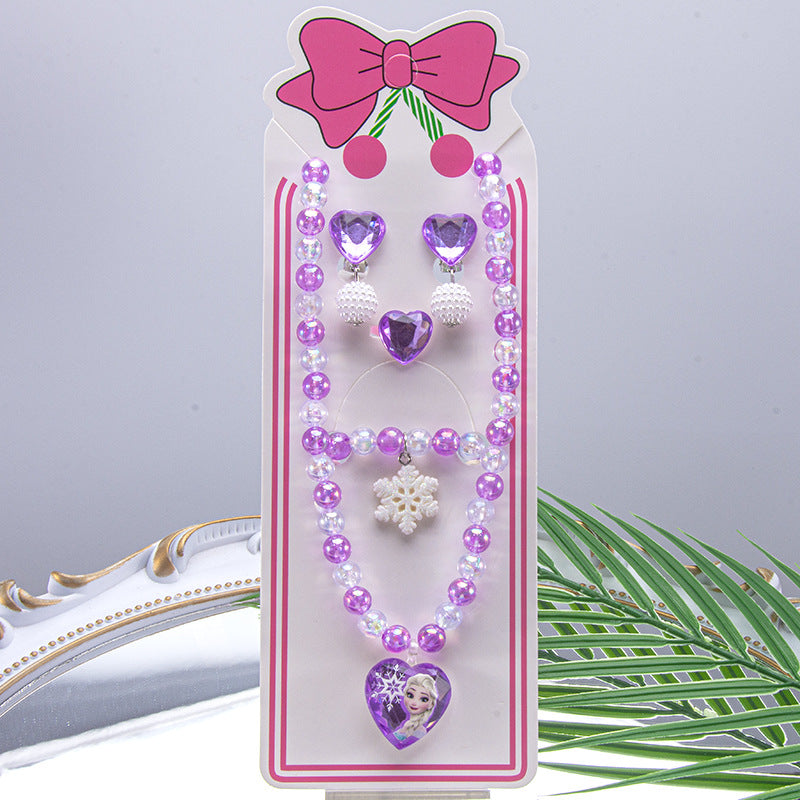 Conjunto de joyería de dibujos animados para niños, collar de perlas hecho a mano, pulsera, anillo, concha, cola de pez, unicornio 