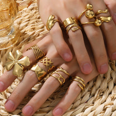 Anillos abiertos chapados en acero inoxidable 304 con diseño floral retro al por mayor 