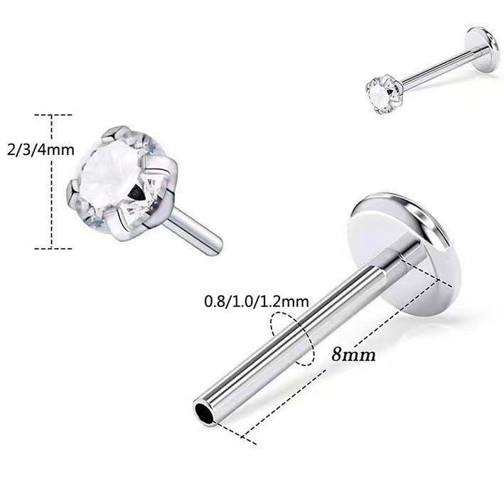 Pendientes de acero inoxidable con forma de circón de cuatro garras para la nariz y el labio perforados.