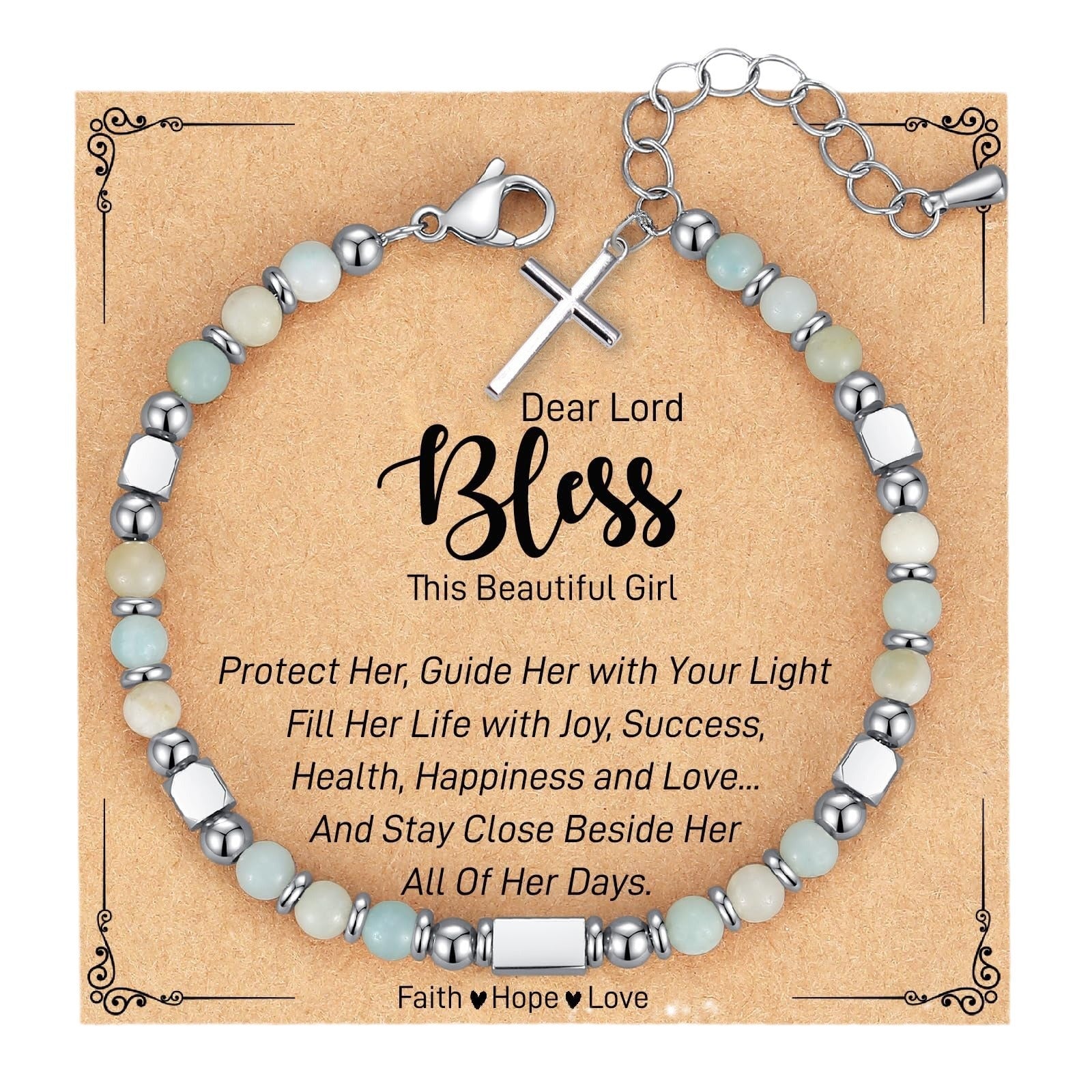 Pulsera turquesa ajustable de acero inoxidable con colgante de cruz de cuentas cuadradas de plata y cristal en polvo, pulsera de cadena cruzada de turquesa azul 