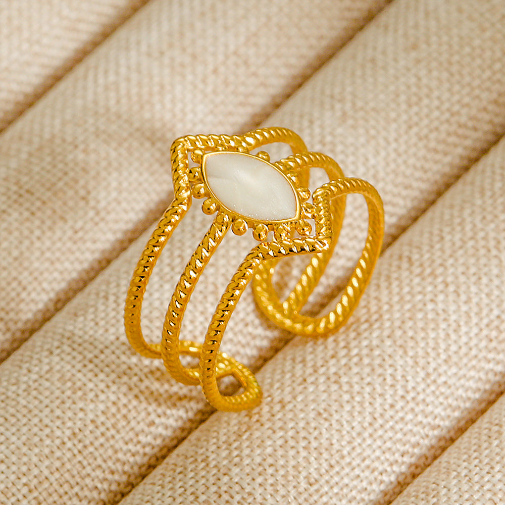 Wholesale Jewelry Geometric 304 Stainless Steel Natural Stone Open Ring (Minimum purchase 10 pcs)
