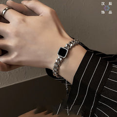 Pulsera cubana cuadrada para hombre, accesorios de acero y titanio. 