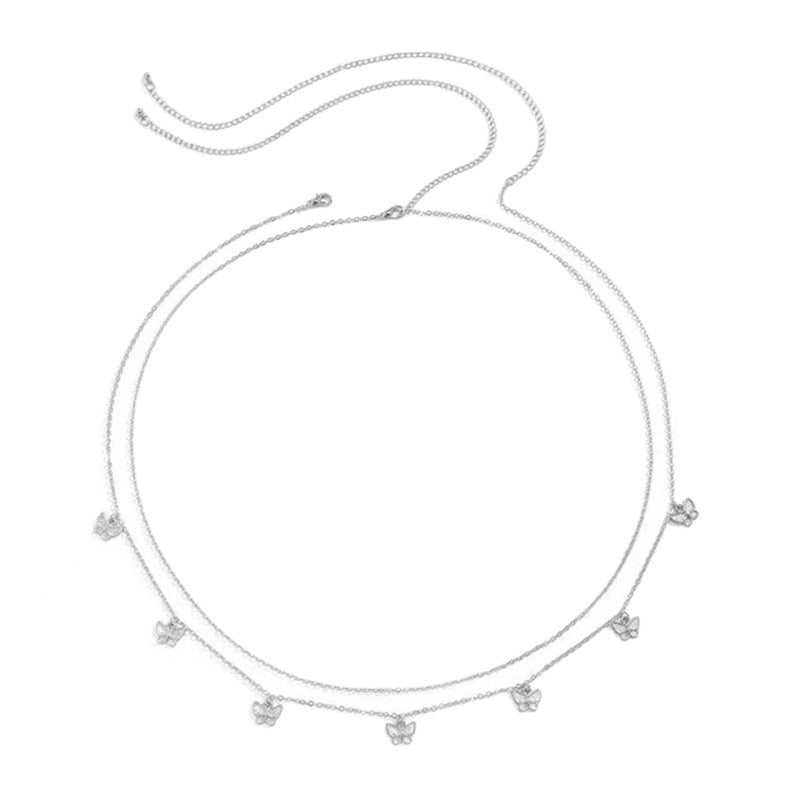 Cadena de metal estilo punk retro con diseño de mariposa, ajustable, multicapa, para el cuerpo (compra mínima: 2 unidades) 