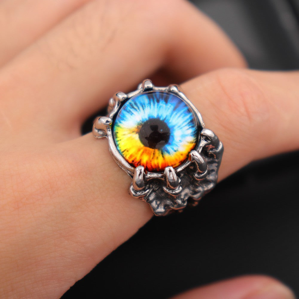 Anillo de ojo de garra de águila con garra de dragón Anillo abierto de ojo de diablo 