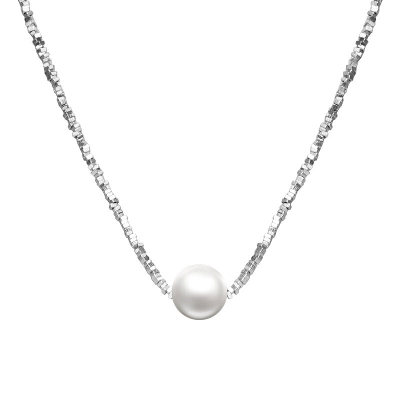 Collar de perlas de plata S925, cadena para el cuello con cuentas, cadena para clavícula 