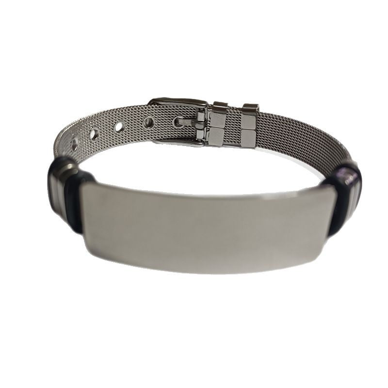 Pulsera de malla de acero inoxidable para hombre, pulsera de pareja con grabado de metal 