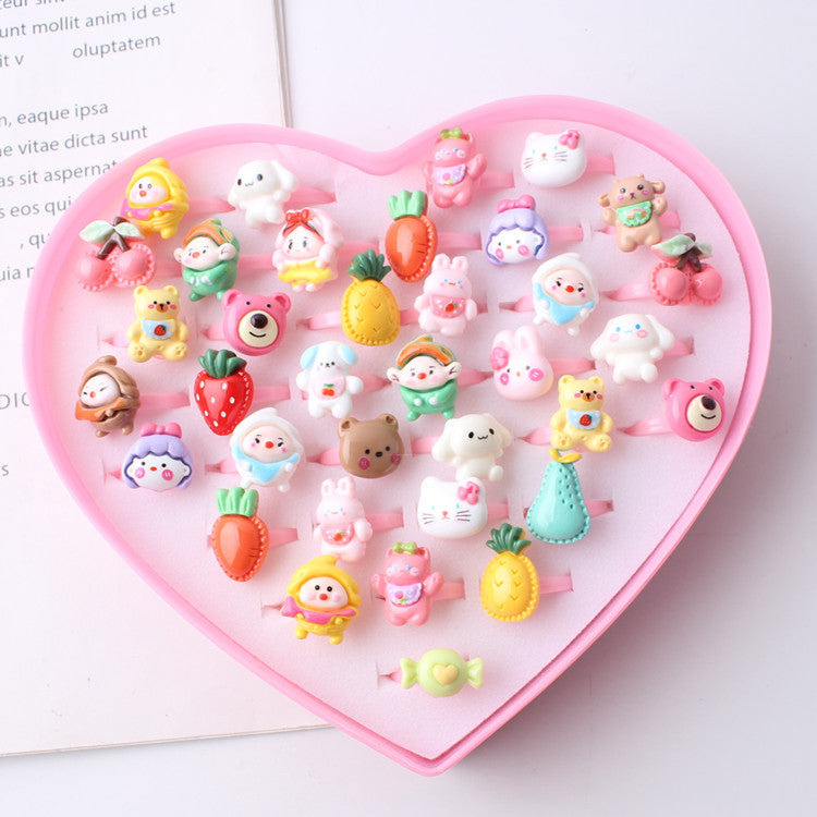Versión de joyería para niños, linda niña, fruta, personaje de dibujos animados, anillo mixto, venta directa de fábrica de Yiwu 