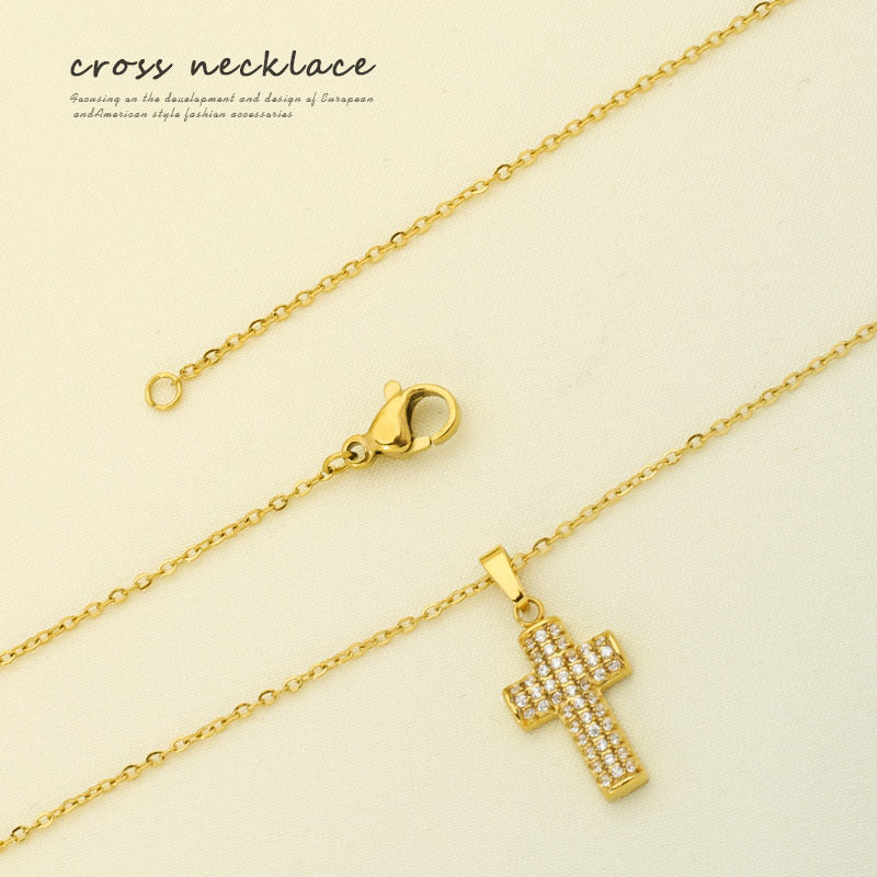 Collar de acero de titanio con cruz de circón y cadena de clavícula de acero inoxidable