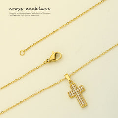 Collar de acero de titanio con cruz de circón y cadena de clavícula de acero inoxidable