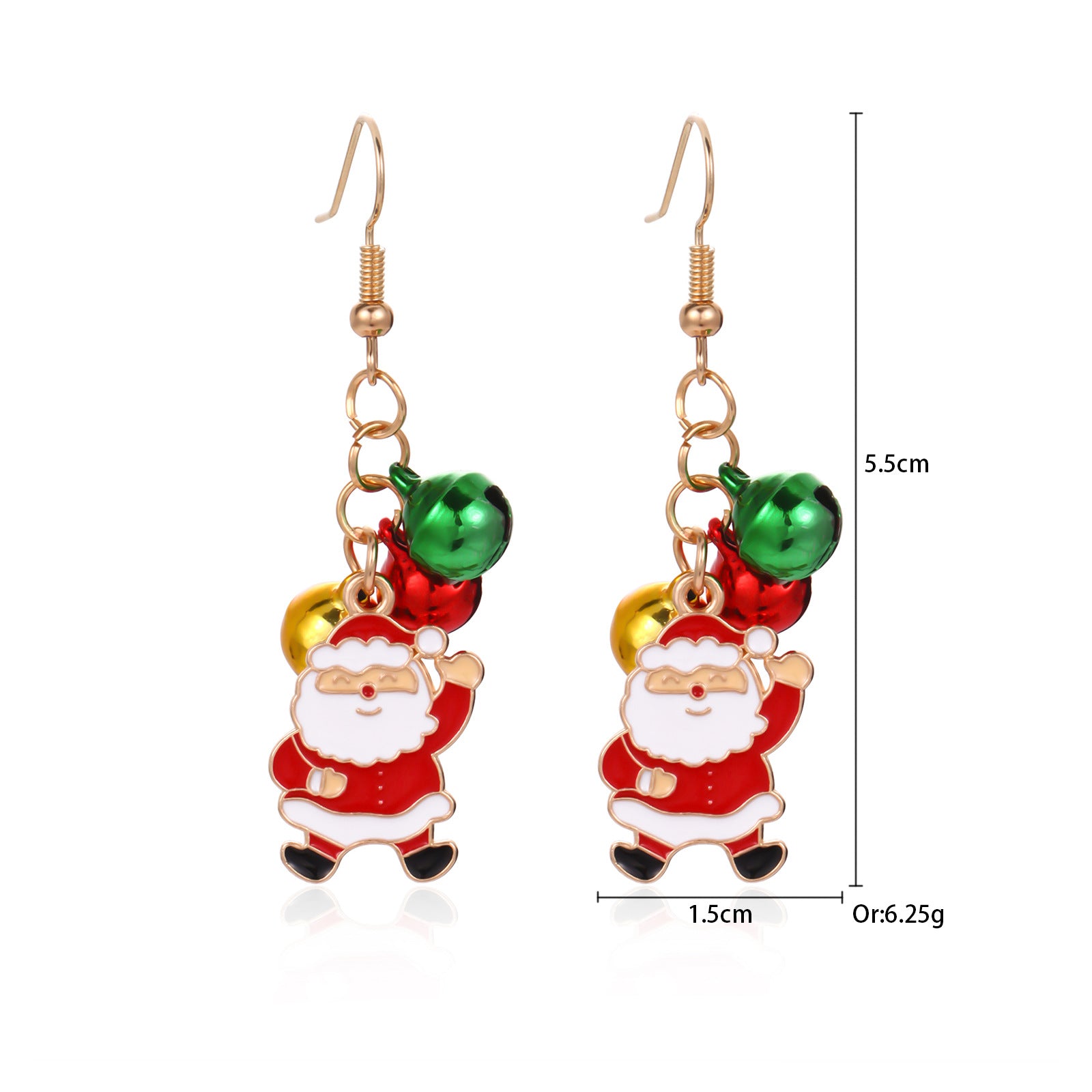 3 pares por modelo Lindos pendientes colgantes de aleación de zinc con forma de campana y corona de árbol de Navidad 