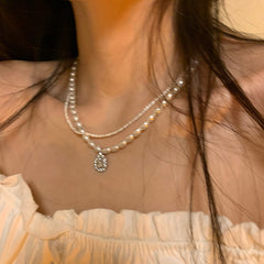 Natural pearl zircon stacked necklace collarbone chain